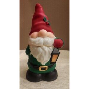 Christmas Holiday Time 11” Blow Mold Tabletop Gnome Santa Green Lights Up NEW